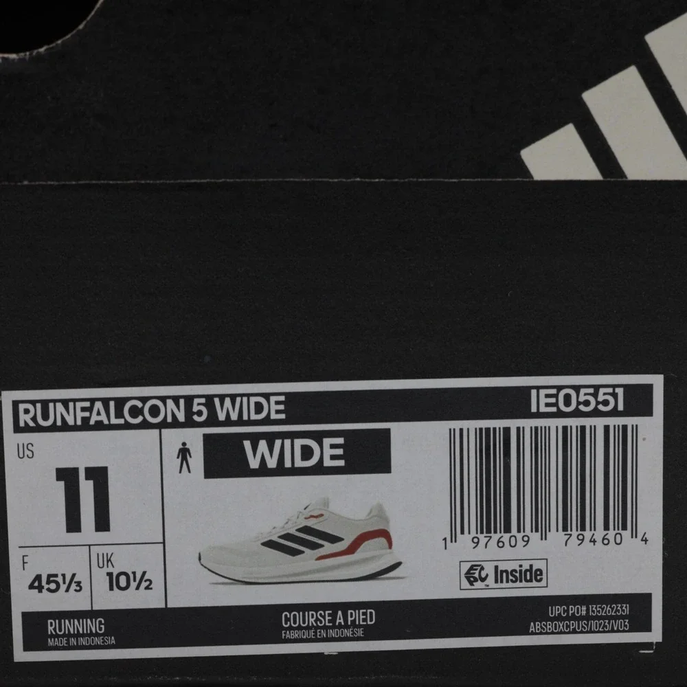 Adidas Men's Breathable Cushion Runfalcon 5 Wide Low Running Shoes White Size 11